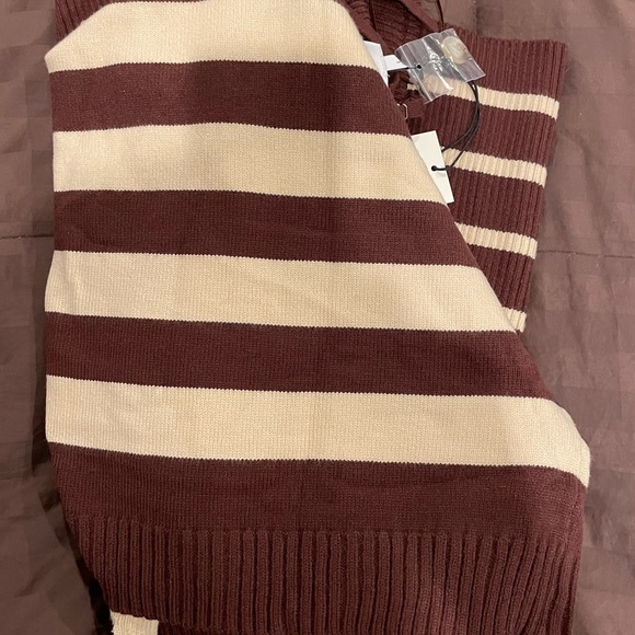 NWT 2 Piece Sweater Cardigan & Dress Set, in Dark Brown and Cream striped, Sz L - Picture 4 of 6